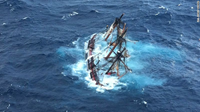Die HMS Bounty sinkt während des Hurrikans Sandy am 29 Oktober 2012 | Foto: US coast guard | Kameraposition 33° 54′ 10,80″ N, 73° 50′ 20,76″ W