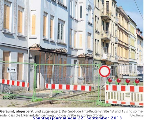 Abrissbirne für die Häuser Fritz-Reuter-Straße 13 und 15