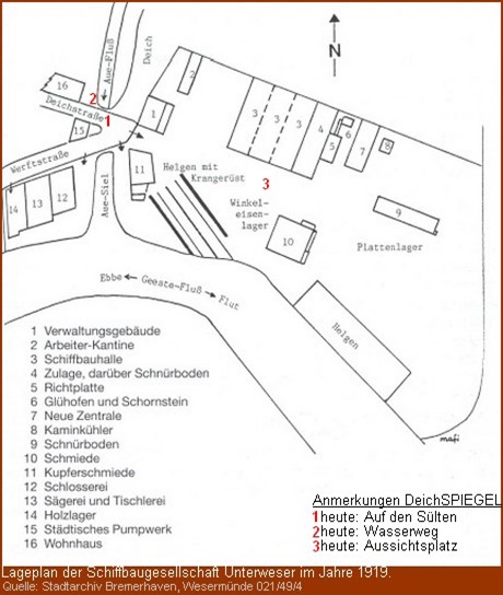 Lageplan der Schiffbaugesellschaft Unterweser aus dem Jahre 1919