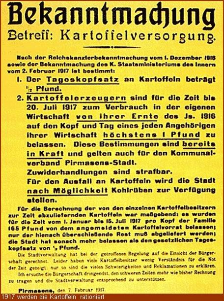 1917 werden Kartoffeln rationiert