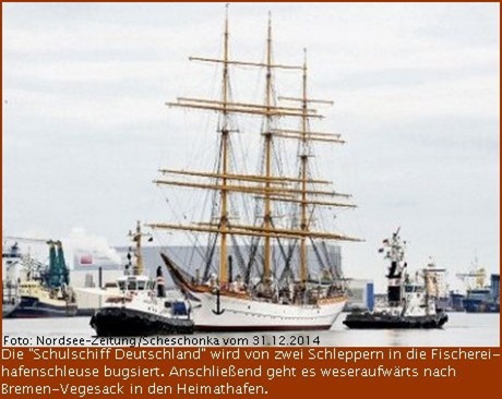 "Schulschiff Deutschland" auf dem Weg nach Vegesack