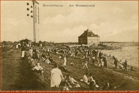 Bremerhaven Wasserstandsanzeiger mit Strandcafé "Seelust"