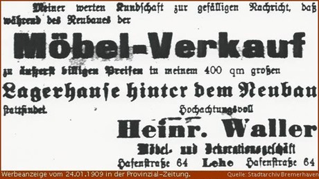 1909 Zeitungsanzeige Heinrich Waller