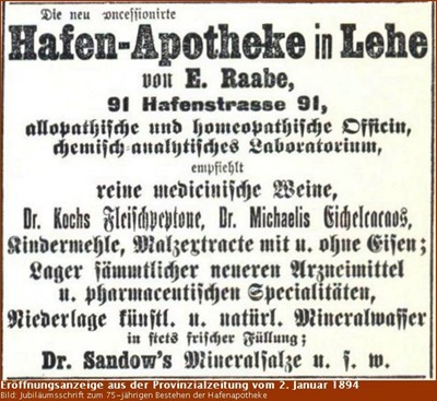 Eröffnungsanzeige der Hafen-Apotheke